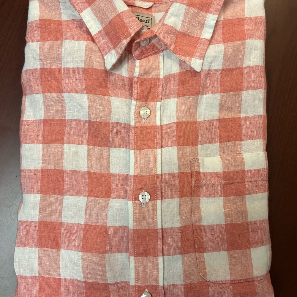 L.L. Bean Coral and White Casual Button Down Shirt